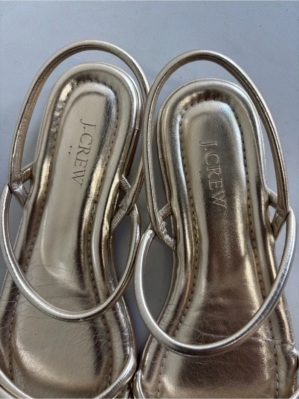 J. Crew Metallic Gold Double-Strap Flat Sandals